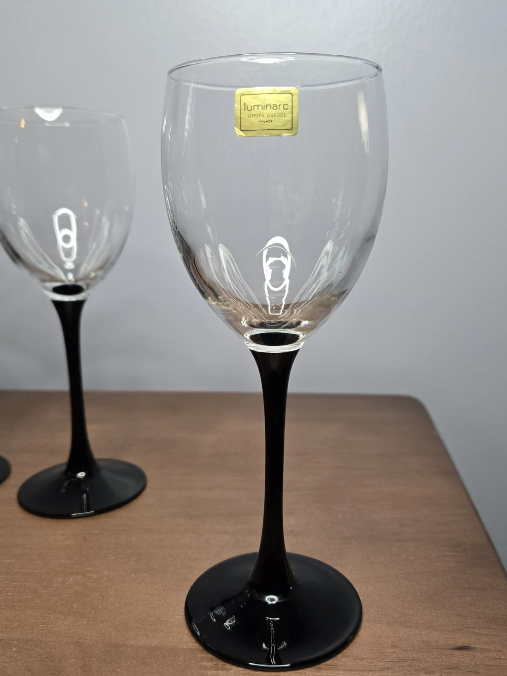 Vintage LUMINARC France Stemware Complete Service For Two, Elegant Black Stem